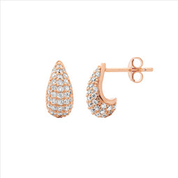 Ss Wh Cz Pave 12Mm Tear Drop Earrings W/Rose Gold Plating