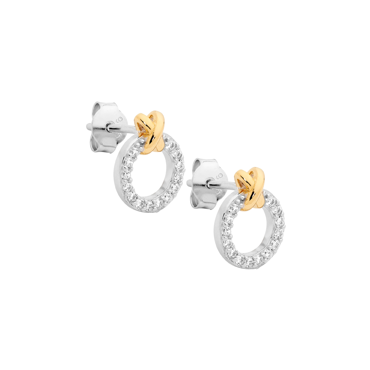 Ss Wh Cz 9Mm Circle W/Gold Plated X" Earrings