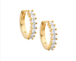 Ss Wh Cz Princess Cut 14Mm Hoop Earrings W/Gold Plating