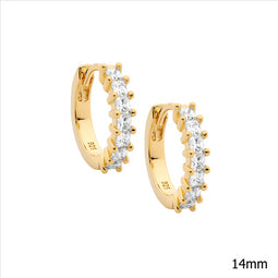 Ss Wh Cz Princess Cut 14Mm Hoop Earrings W/Gold Plating