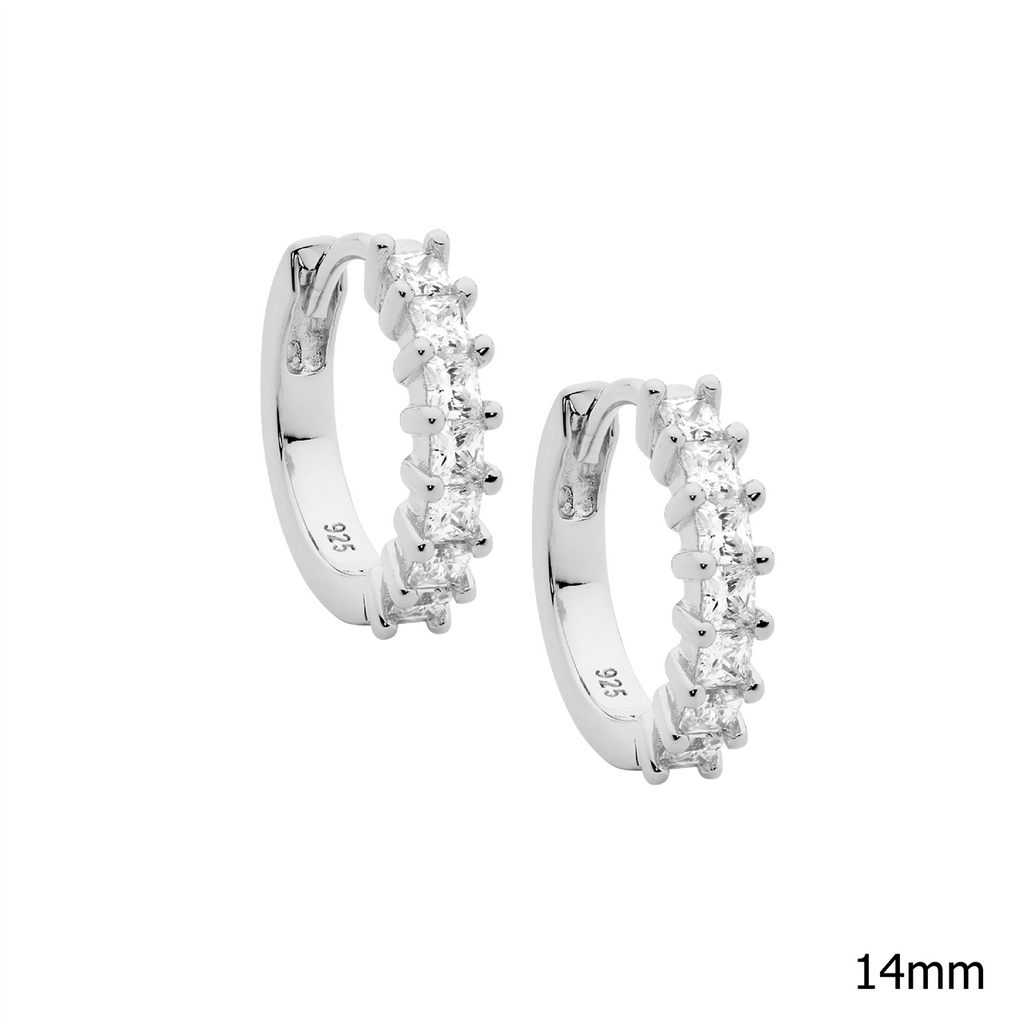 Ss Wh Cz Princess Cut 14Mm Hoop Earrings