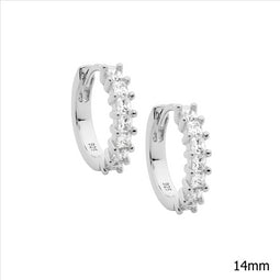 Ss Wh Cz Princess Cut 14Mm Hoop Earrings