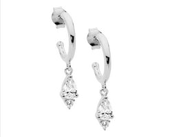 Ss 13Mm Hoop Earrings, Pear & Rnd Wh Cz Drop