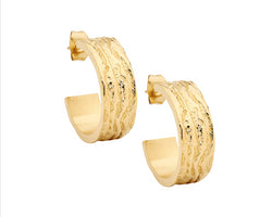 Stainless Steel Wave Feature 22Mm Hoop Earrings, Gold Ip Plated