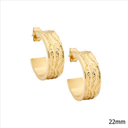 Stainless Steel Wave Feature 22Mm Hoop Earrings, Gold Ip Plated