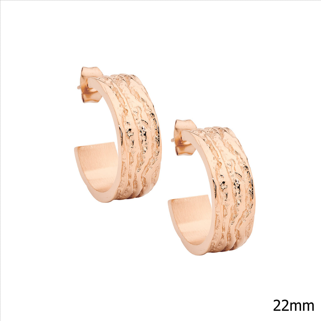 Stainless Steel Wave Feature 22Mm Hoop Earrings, Rose Gold Ip Plated