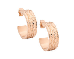 Stainless Steel Wave Feature 22Mm Hoop Earrings, Rose Gold Ip Plated