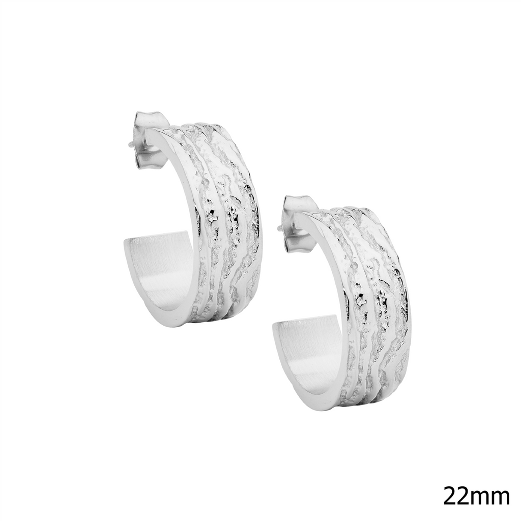 Stainless Steel Wave Feature 22Mm Hoop Earrings