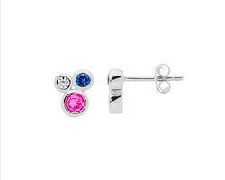 Sterling Silver Bezel Set Multi Colour Cz Cluster Earrings W/Gold Plating