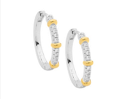 Sterling Silver 19Mm Wh Cz Hoop Earrings W/ 3X Gold Plated Bands