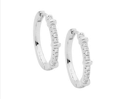 Sterling Silver 19Mm Wh Cz Hoop Earrings W/ 3X Bands