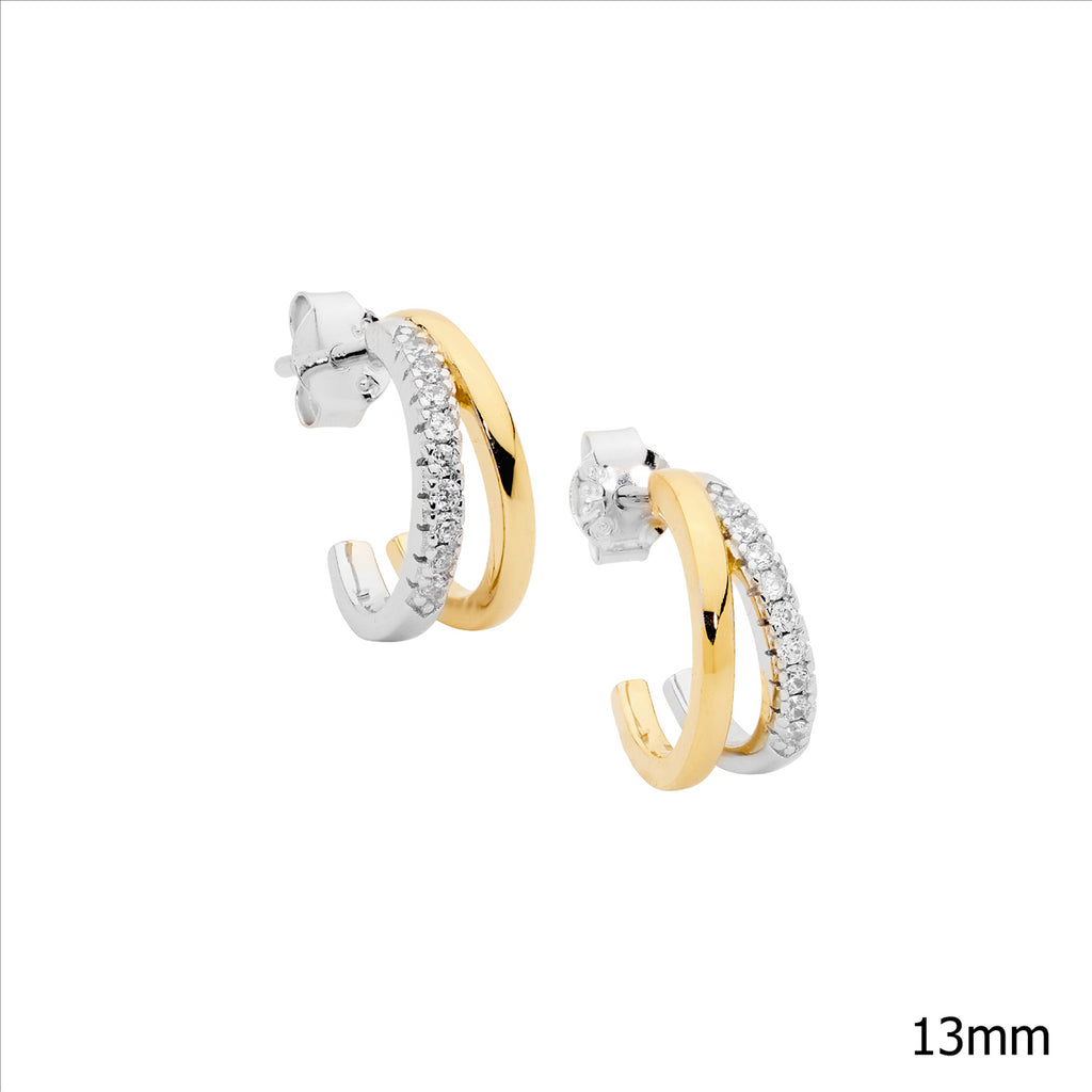 Sterling Silver Double Split Hoop Earrings Cubic Zirconias