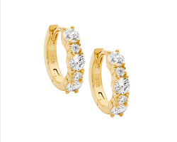 Sterling Silver 14Mm Hoop Earrings W/ 2 & 3.5Mm Wh Cz, Gold Plating