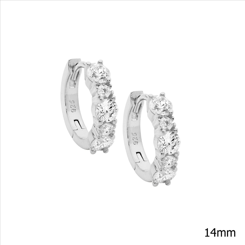 Sterling Silver 14Mm Hoop Earrings W/ 2 & 3.5Mm Wh Cz
