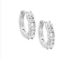 Sterling Silver 14Mm Hoop Earrings W/ 2 & 3.5Mm Wh Cz
