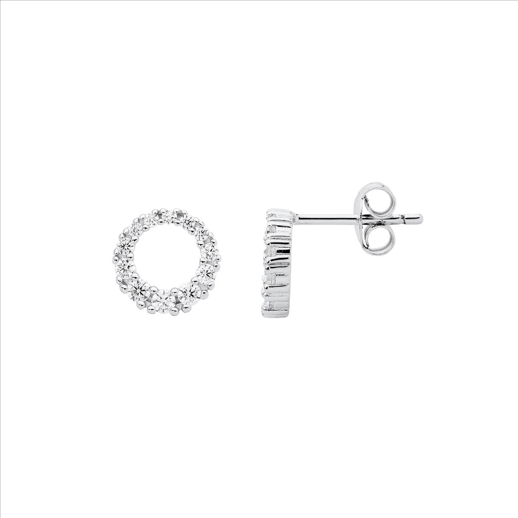 Sterling Silver Gradual Wh Cz 9Mm Circle Earrings