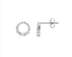 Sterling Silver Gradual Wh Cz 9Mm Circle Earrings