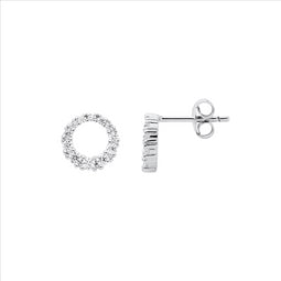 Sterling Silver Gradual Wh Cz 9Mm Circle Earrings