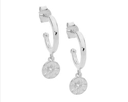 Sterling Silver 13Mm Hoop Earrings, Wh Cz Star Disk