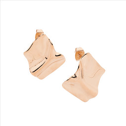 Stainless Steel Crease Rectangle Stud Earrings, Rose Gold Ip Plated