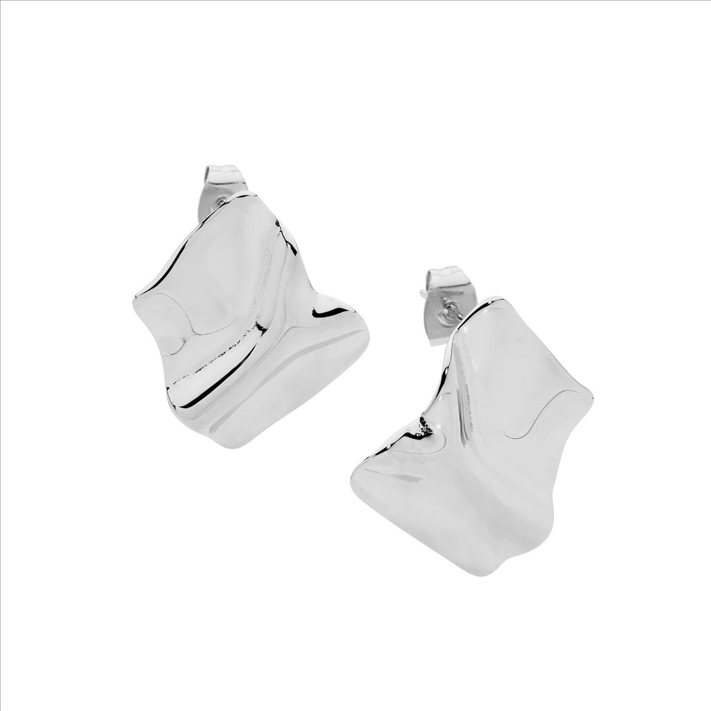 Stainless steel crease rectangle stud earrings