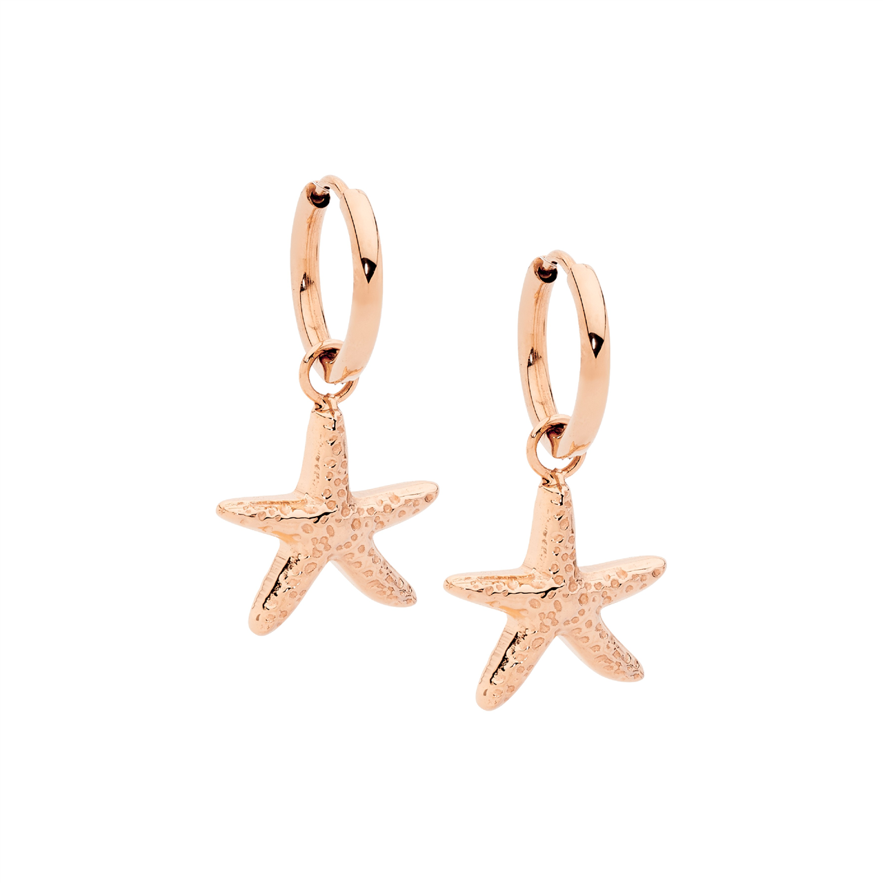 Stainless Steel 11Mm Hoop Earrings W/ Starfish Drop, Rose Gold Ip Plated