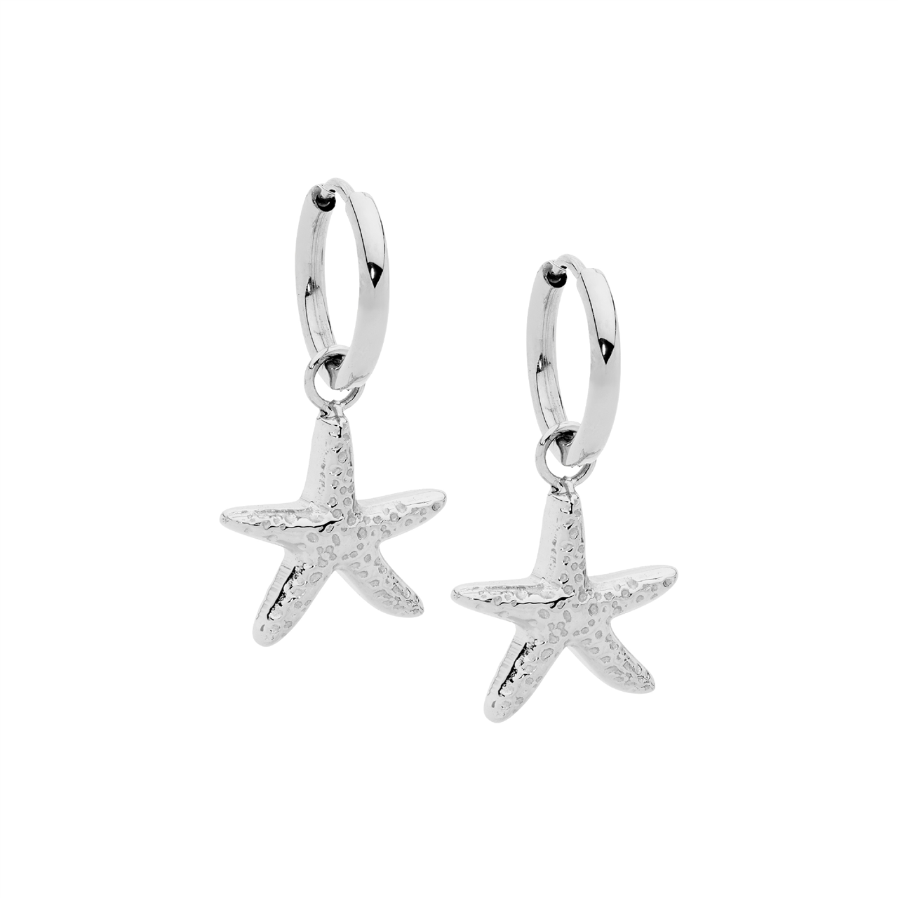 Stainless Steel 11Mm Hoop Earrings W/ Starfish Drop