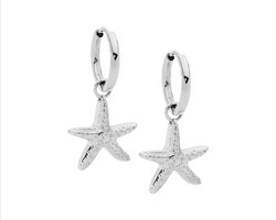 Stainless Steel 11Mm Hoop Earrings W/ Starfish Drop