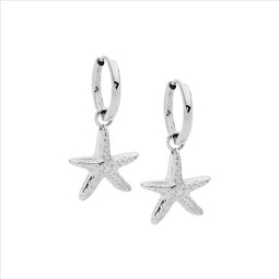 Stainless Steel 11Mm Hoop Earrings W/ Starfish Drop
