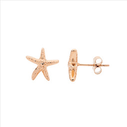 Stainless Steel Starfish Stud Earrings, Rose Gold Ip Plated