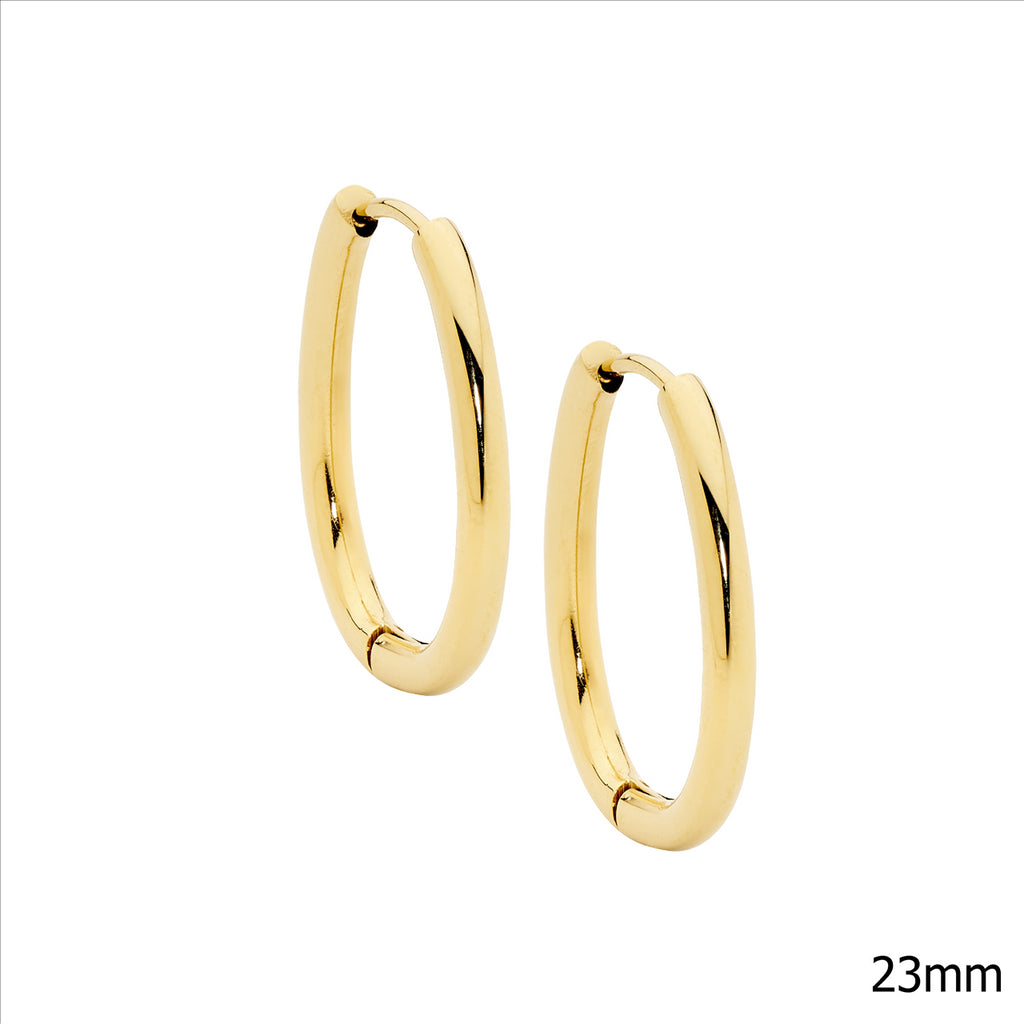 Stainless Steel Oval 23Mm Tube Hoop Earrings, Gold Ip Plated