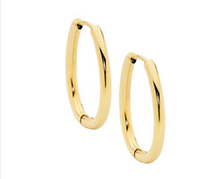 Stainless Steel Oval 23Mm Tube Hoop Earrings, Gold Ip Plated