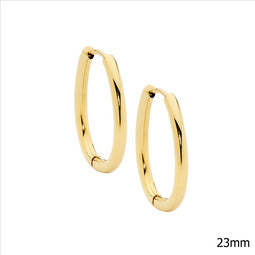 Stainless Steel Oval 23Mm Tube Hoop Earrings, Gold Ip Plated