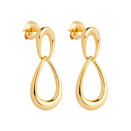 Yellow Gold Plated Silver Large Teardrop Hanging From Small Teardrop Drop Earrings