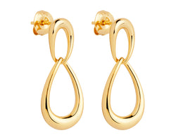 Yellow Gold Plated Silver Large Teardrop Hanging From Small Teardrop Drop Earrings