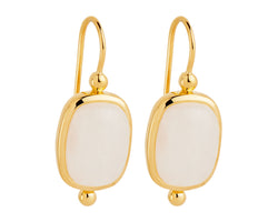 Rectangular Cabochon Rainbow Moonstone In Yellow Gold Plated Silver Earrings With Fixed Hook