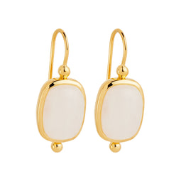 Rectangular Cabochon Rainbow Moonstone In Yellow Gold Plated Silver Earrings With Fixed Hook
