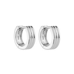 Sterling Silver Ridged Round Huggie Earrings