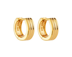 Yellow Gold Plated Sterling Silver Ridged Round Huggie Earrings