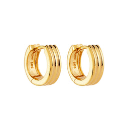 Yellow Gold Plated Sterling Silver Ridged Round Huggie Earrings