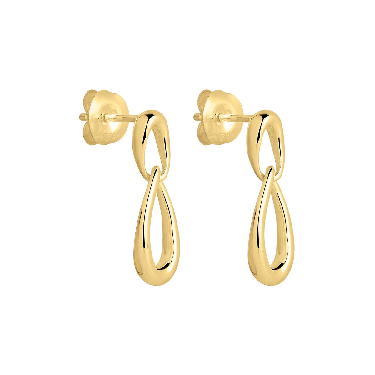 Yellow Gold Plated Sterling Silver Earring, Large Teardrop Hanging From Small Teardrop