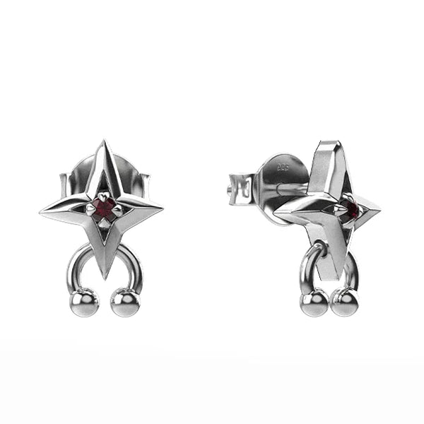 Sterling Silver/ Garnet Comic Punk Studs