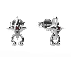 Sterling Silver/ Garnet Comic Punk Studs