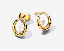 Organically Shaped Oval & Treated Freshwater Cultured Pearl Stud Earrings