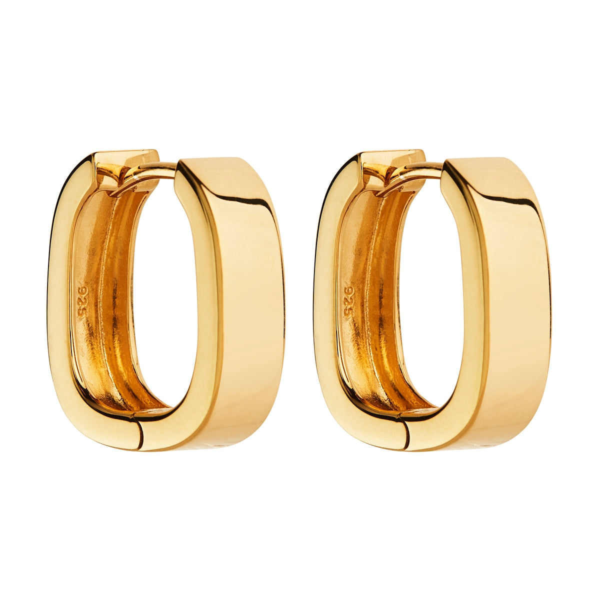 5X17mm Yellow Gold Plated Silver Straight Sided Hoop Huggie Hoop Earrings