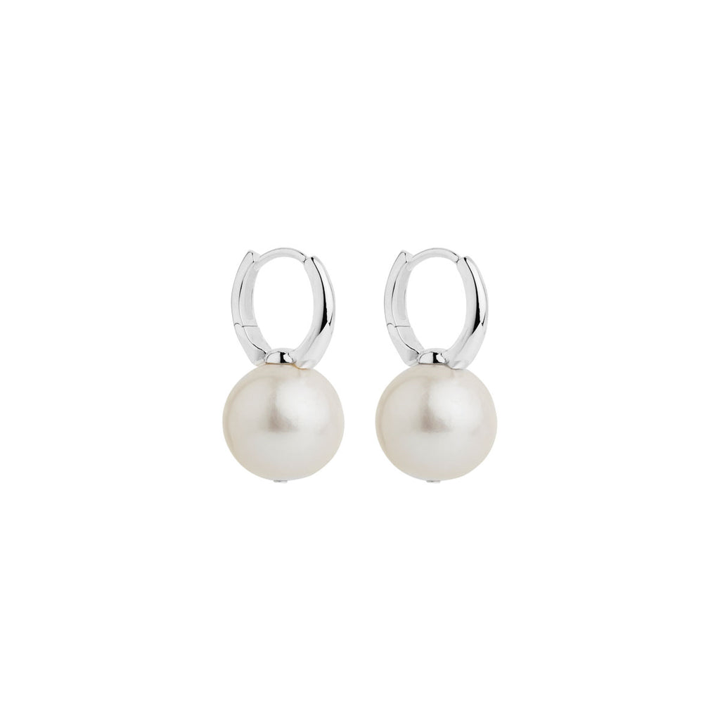 White Freshwater Round Pearl Attached To Silver Huggie Earring