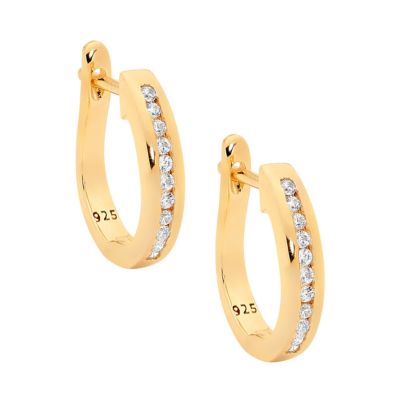 Sterling Silver White Cubic Ziconia Set Hoops With Gold Plating
