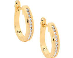 Sterling Silver White Cubic Ziconia Set Hoops With Gold Plating