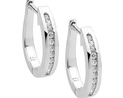 Sterling Silver White Cubic Ziconia Chanel Set Hoops