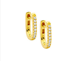 Sterling Silver White Cubic Ziconias Oval Hoop Earrings with Gold Plating